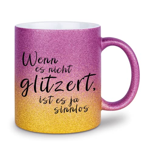 glitzertassen.de® | Wenn es nicht glitzert ist es ja sinnlos | Tasse mit Glitzer | Geschenkidee | Violettgold von glitzertassen-de