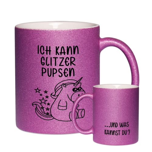 glitzertassen.de® | Ich kann Glitzer pupsen | Tasse mit Glitzer | Geschenkidee | Violett | Keramik | 330 ml von glitzertassen-de