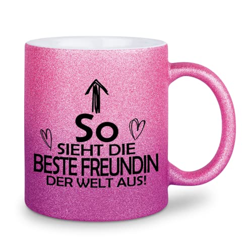 glitzertassen.de® | So sieht die beste Freundin der Welt aus | Tasse mit Glitzer | Geschenkidee | Roseéviolett von glitzertassen-de