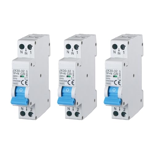 gloca Set 3 Interruttori Magnetotermici Automatici 1P+N 20A 220V 6KA 1 Modulo DIN C20 von gloca