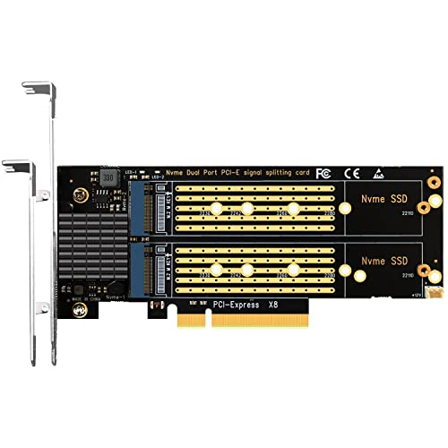GLOTRENDS PA21 2 Ports M.2 NVMe zu PCIe 4.0 X8 Adapter ohne PCIe Bifurcation Funktion, unterstützt 22110/2280/2260/2242/2230 Größe von GLOTRENDS