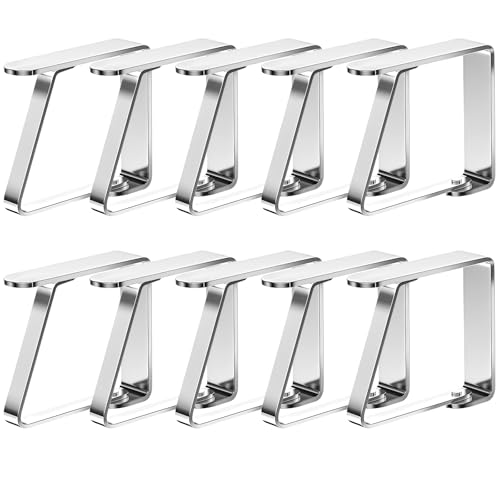 10 Stück Edelstahl Tischdeckenclips, verstellbare Tischklammern in Silber, geeignet für 1-3 cm Familientische, Tische im Freien und für Gartenpartys von glowgare