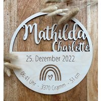Geburtsschild Regenbogen | Geschenk Zur Geburt Personalisiert Baby Taufe Namensschild Geburtstafel Holz von gluecksmomentemainz