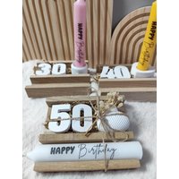 Geburtstag Geschenk Geburtstagsgeschenk Geschenkidee Kerze Happy Birthday Glückwunsch Geschenkset Runder Deko 18 30 40 50 60 von gluecksmomentkreativ