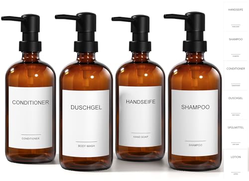 GMISUN Duschgel und Shampoo Spender für Dusche, 3 Stück 500ML Shampoo Flaschen zum Befüllen, Seifenspender Bad Glas braun, Stilvoll Duschspender, Modern Shampoo Spender für Dusche von gmisun