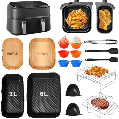 GMISUN Heißluftfritteuse Zubehör, 12 Stück Silikonform Heißluftfritteuse Für Philips Airfryer 3000-9L (6L/3L), Komplette Airfryer Zubehör Set Mit Grillrost, Kuchenform, Brotbackform von gmisun