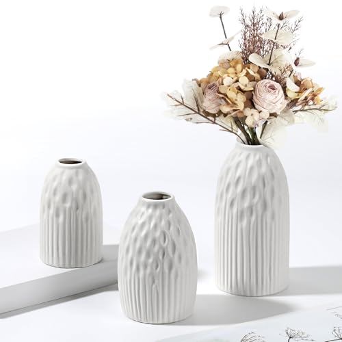 GMISUN Keramik Blumenvasen, 3er Vasen Set, Boho Blumenvase Modern mit Streifen und Polka-Dot, Modern Keramik Vase Weiß für Deko Wohnzimmer, Skandinavische Deko, Tischdeko GMISUN Keramik Blumenvasen, 3er Vasen Set, Boho Blumenvase Modern mit Streifen und Polka-Dot, Modern Keramik Vase Weiß für Deko Wohnzimmer, Skandinavische Deko, Tischdeko von gmisun