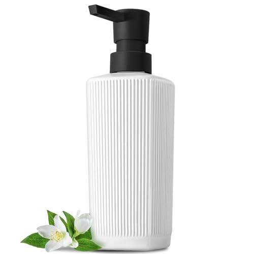 GMISUN Seifenspender Glas, 400ml Seifenspender Weiß, Vertikal Gestreifte Soap Dispenser Mit Flacher Pumpenkopf, Quadratische Spülmittelspender, Handseifenspender Für Küche Und Bad von gmisun