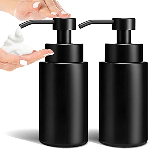 GMISUN Seifenspender Schwarz matt, 350ml Seifenspender Glas mit Schaum Pumpenkopf, Schaumseifenspender Set mit Etikett für Küche,Bad -2 Stücke von gmisun