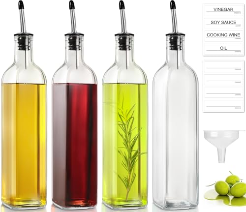 gmisun Essig Und Ölflaschen Set, 4 Stück Olivenöl Flasche, 500ml Glas Klar Ölspender Mit Ausgussstopfen, Klarer Ölflasche, Ölflasche Mit Ausgießer Für Küche, Kochen, Salate und Grillen Geeignet von gmisun