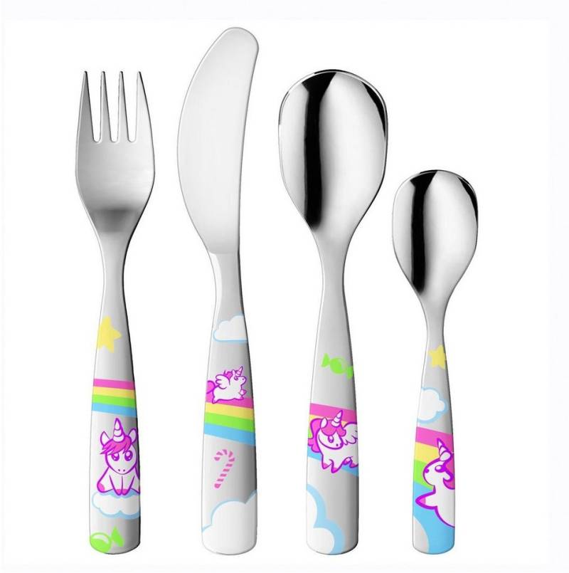 gnali & zani Kinderbesteck Kleine Einhörner (4-tlg), 1 Personen, Edelstahl, Made in Italy von gnali & zani