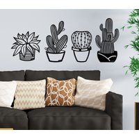 Kaktus Holz Wand Dekor, Live Kaktus, Blume, Blumentopf, Blatt Wandschild, Pflanze, Innen, Geschenk Zur Wohnungserwärmung, Zum Valentinstag von gndywallart