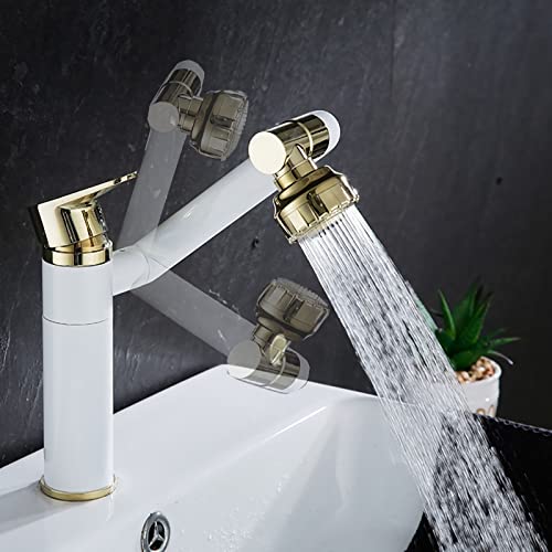 goambuy 360° Messing Mul-tidirektionaler schwenkbar Spültischarmatur,Chrom Drehbar Wasserhahn Bad, Waschbecken mit Rotierende Brause, kalt- und heiß wasser waschamatur (Weiß Gold) von goambuy