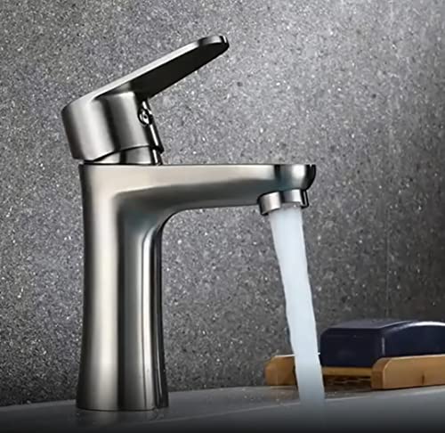 Einhand-Gebürsteter Waschtischarmatur bleifrei Warmwasser- und Kaltwasserhahn aus Edelstahl der Küche (Niedrig-A) von goambuy