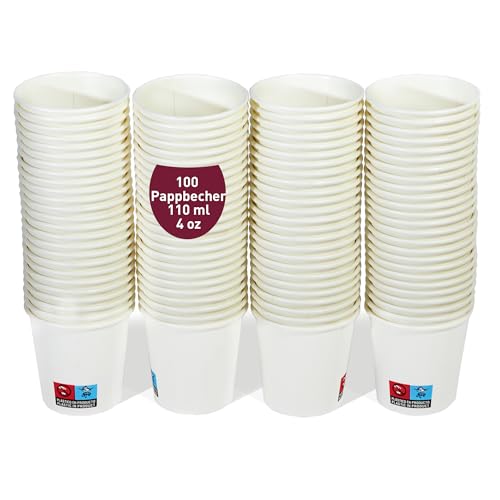 gobecups 100 Weiße Einweg-Kaffeebecher aus Pappe, 110 ml / 4 oz, robust, auslaufsicher und geruchsneutral. Einweg-Pappbecher. von gobecups
