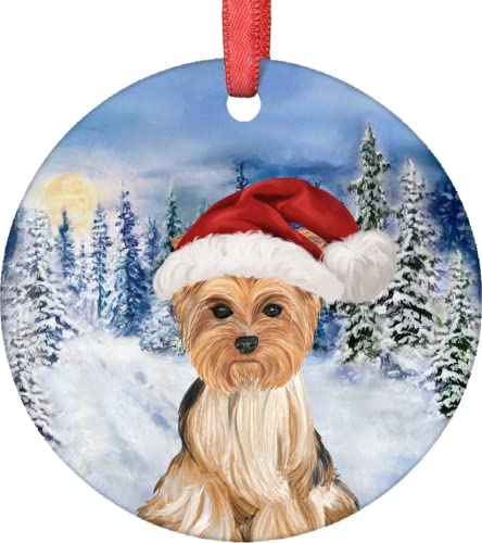 godblessign WeihnachtsOrnament 2021 Yorkshire Terrier Weihnachtsmann Porzellan Weihnachtsschmuck Yorkshire Welpe Haustier Weihnachtsbaum Ornamente Runde Weihnachtsdekorationen Urlaub Haustier von godblessign