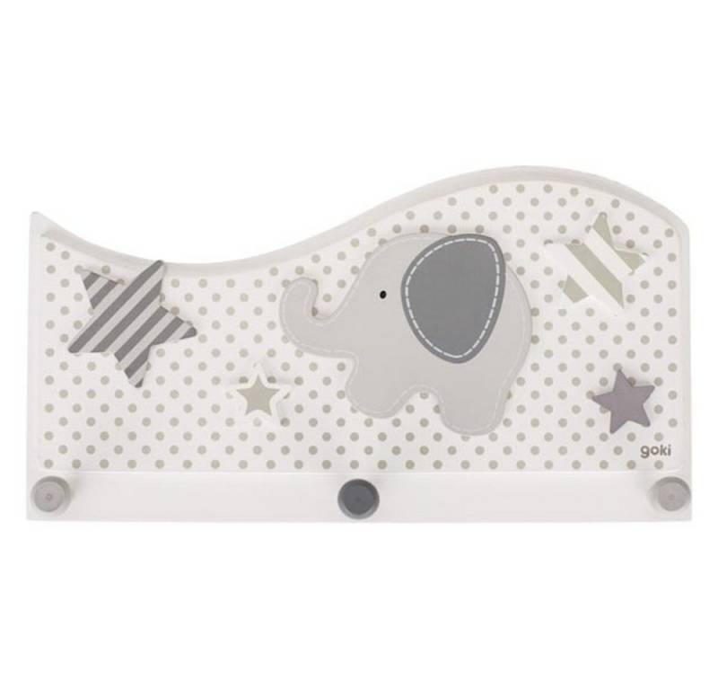 goki Wandgarderobe Kinder-Garderobe Elefant und Sterne (Set, 1 St., 1), Garderobe mit 3 Haken weiß/grau von goki