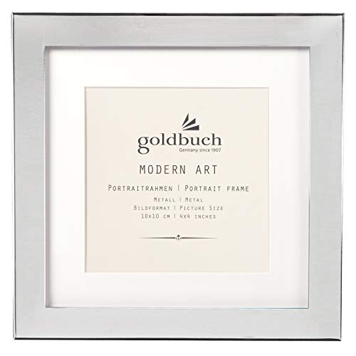 goldbuch 960110 Bilderrahmen Modern Art, Fotorahmen im Format 10x10 cm, Galerierahmen aus Metall, Portraitrahmen mit Aufsteller und Passepartout, Silberfarben, Dekoration, Metallbinderahmen für 1 Foto von goldbuch