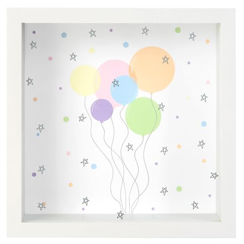 goldbuch 92 0084 Wunscherfüller Balloons, Spardose mit austauschbarem Hintergrund, Bilderrahmen aus MDF, Geldbox für Münzen und Scheine, Sparbüchse mit Wandhalterung, ca. 18 x 18 x 5 cm, Weiß von goldbuch