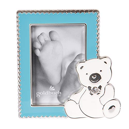 goldbuch Baby Bilderrahmen Sweet Bear für Bild im 5x8 cm Format, Fotorahmen aus Metall, mit Aufsteller, Foto Rahmen mit Bär und Strassstein, Babyrahmen, Frame blau, ca. 9 x 9,8 x 1 cm von goldbuch