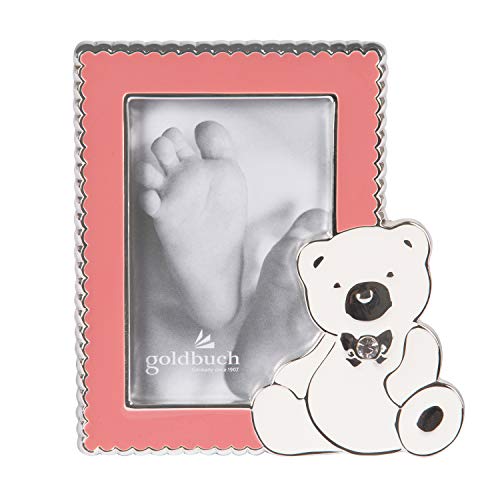 goldbuch Baby Bilderrahmen Sweet Bear für Bild im 5x8 cm Format, Fotorahmen aus Metall, mit Aufsteller, Foto Rahmen mit Bär und Strassstein, Babyrahmen, Frame pink, ca. 9 x 9,8 x 1 cm von goldbuch