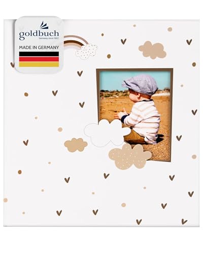 goldbuch Babyalbum Little Dream mit Ausstanzung für eigenes Bild, Leinenstruktur Fotoalbum, 58 weiße Blankoseiten, Pergamin & 4 illustrierte Seiten, Album zum Einkleben, Papier, ca. 30 x 31 x 4 cm von goldbuch