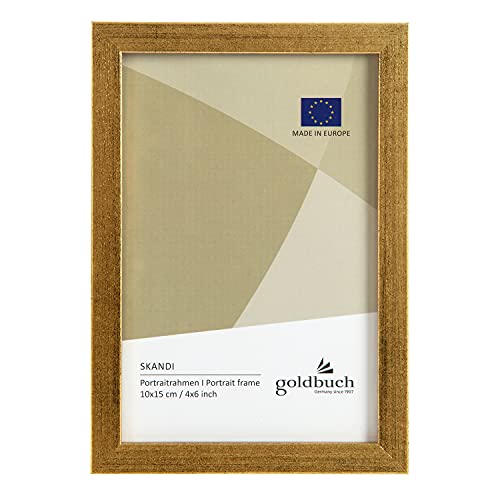 goldbuch Bilderrahmen Skandi 10x15 cm, Einzelrahmen aus Echt Holz, Portraitrahmen zum Stellen, Holzrahmen mit Wandhalterung, Foto Rahmen, Frame Gold von goldbuch