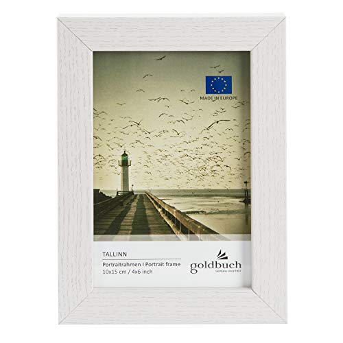 goldbuch 92 0392 Bilderrahmen Tallinn aus Holz, Fotorahmen für Bild im 10x15 cm Format, Portraitrahmen mit Aufsteller & Wandhalterung, Einzelrahmen aus MDF, Foto Rahmen, weiß von goldbuch