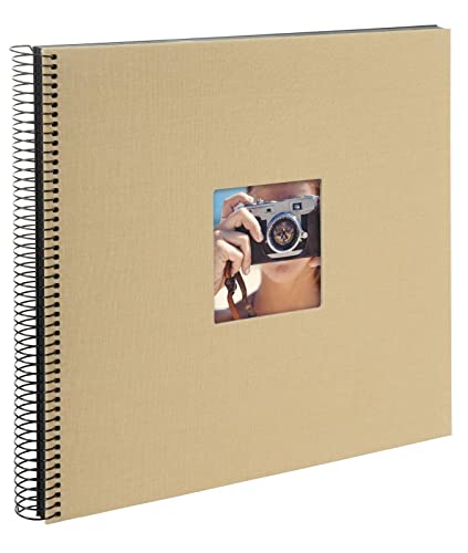 goldbuch 25 406 Spiralalbum Bella Vista Beige, Fotobuch 35 x 30 x 2,8 cm, Foto Album 40 schwarzen Seiten, Bilderalbum Einband Leinen, Photoalbum mit Fensterausschnitt, Photo Buch Hell-Braun von goldbuch