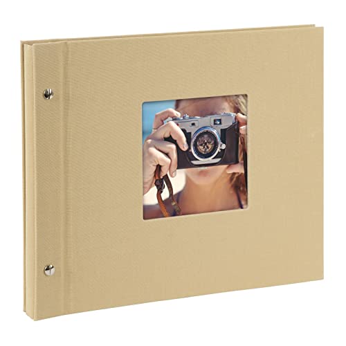 goldbuch 26 646 Schraubalbum Bella Vista Beige, Fotobuch 30 x 25 x 2 cm, Foto Album 40 weiße Seiten, Bilderalbum Einband Leinen, Photoalbum mit Fensterausschnitt, Photo Buch Hell-Braun von goldbuch