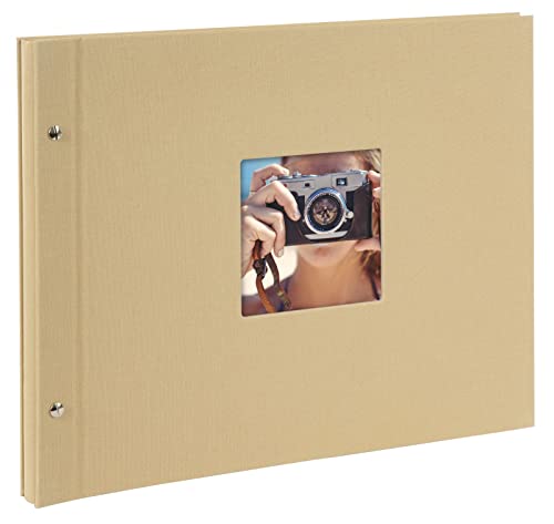 goldbuch 28 606 Schraubalbum Bella Vista Beige, Fotobuch 39 x 31 x 2,5 cm, Foto Album 40 weiße Seiten, Bilderalbum Einband Leinen, Photoalbum mit Fensterausschnitt, Photo Buch Hell-Braun von goldbuch