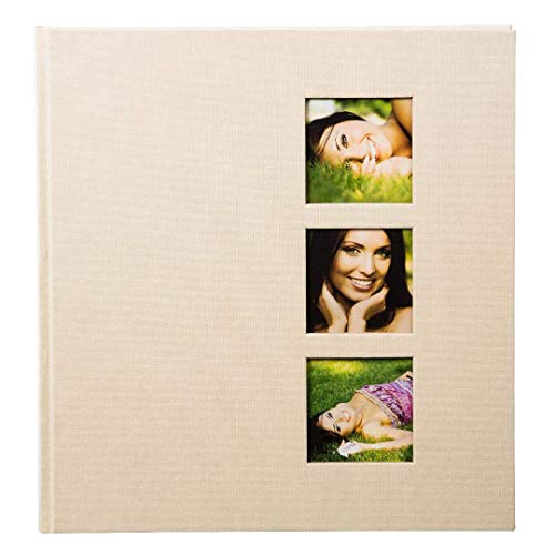 goldbuch Fotoalbum mit 3 Fensterausschnitten, Style, 30 x 31 cm, 60 weiße Seiten mit Pergamin-Trennblättern, Leinen, Beige, 27624 von goldbuch