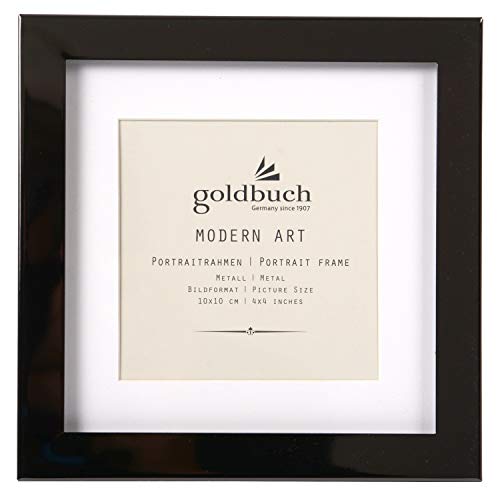 goldbuch 960290 Bilderrahmen Modern Art, Fotorahmen für ein Bild 10 x 10 cm, Rahmen aus Metall, Foto Rahmen schwarz, Portraitrahmen mit Aufsteller, ‎Fotoaufsteller 16 x 16 x 2,4 cm mit Passepartout von goldbuch