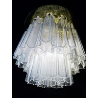 60Er Deckenlampe Von Glashütte Limburg in Messing Und Muranoglas von goldcrabs