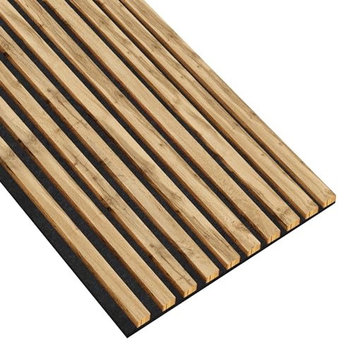 Filz-Lamellen-Set mit Verbindungsmodul, 12x28 mm, 10 Stück, 46 cm Breite, Gesamtlänge 275 cm Holzpaneele, wandpaneele, holzoptik, lamellenwand von golddoor