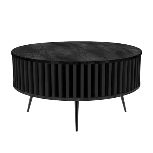 golddoor Couchtisch Borneo mit Lamellen-Design, Durchmesser 90 cm, Höhe 46 cm lamellen, runder couchtisch, modern, beistelltisch, Tisch von golddoor