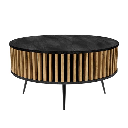 golddoor Couchtisch Borneo mit Lamellen-Design, Durchmesser 90 cm, Höhe 46 cm lamellen, runder couchtisch, modern, beistelltisch, Tisch von golddoor