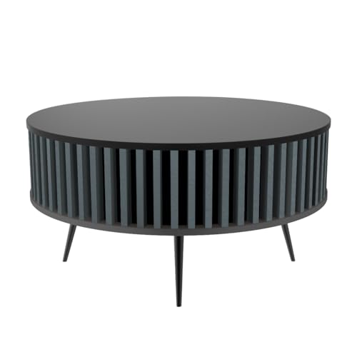 golddor Couchtisch Borneo, Lamellen-Design, Durchmesser 90 cm, Höhe 46 cm lamellen, runder couchtisch, modern, beistelltisch, Tisch von golddor