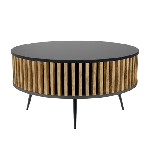 golddor Couchtisch Borneo, Lamellen-Design, Durchmesser 90 cm, Höhe 46 cm lamellen, runder couchtisch, modern, beistelltisch, Tisch von golddor