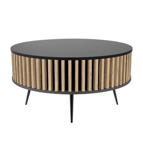 golddor Couchtisch Borneo, Lamellen-Design, Durchmesser 90 cm, Höhe 46 cm lamellen, runder couchtisch, modern, beistelltisch, tisch von golddor