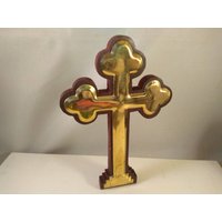 Vintage Holz Metall, Messing Kreuz, Christlich Religiös von goldenbee12