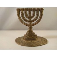 Vintage Messing Miniatur Sieben Kerzenhalter, Wohnkultur, Israel von goldenbee12