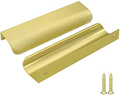 goldenwarm 10x Küchengriffe Profilgriff Aluminium 128mm Gold Schrankgriffe Türgriff Geschwungener Schubladengriff Verdeckter Möbelgriffe Garderobe Griffe von goldenwarm