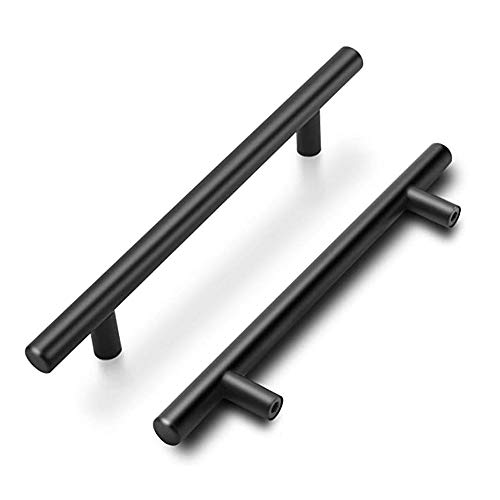 goldenwarm 15 Stück Möbelgriffe 128mm - Küchengriffe Schwarz Küchenschrank Türgriffe Küche Schrank ziehen LS201BK128 T Stangengriff Hohle Edelstahl Relinggriff Inklusive Schrauben von goldenwarm