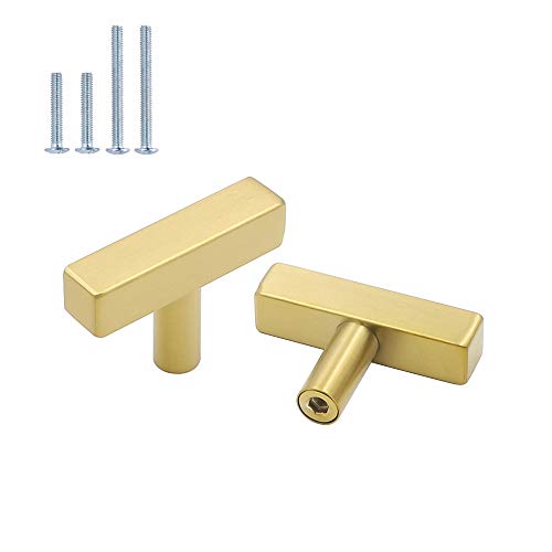 goldenwarm LS1212GD Möbelknöpfe, gebürstetes Messing, quadratisch, goldfarben, für Küchenschränke, Schubladen, Schränke, Türen, Badezimmer, Schrank, Edelstahl, 15 Stück von goldenwarm