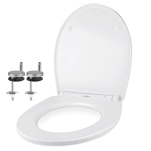 goldenwarm Oval WC Sitz Weiß Duroplast Klodeckel Toilettendeckel mit Absenkautomatik Einfache Montage Antibakteriell Klodeckel aus MDF von goldenwarm