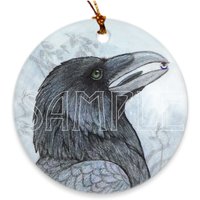 Krähe Mit Gemme Porzellan Ornament von goldenwolfart