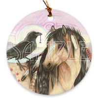 Pferd Und Rabe Ornament Aus Porzellan von goldenwolfart