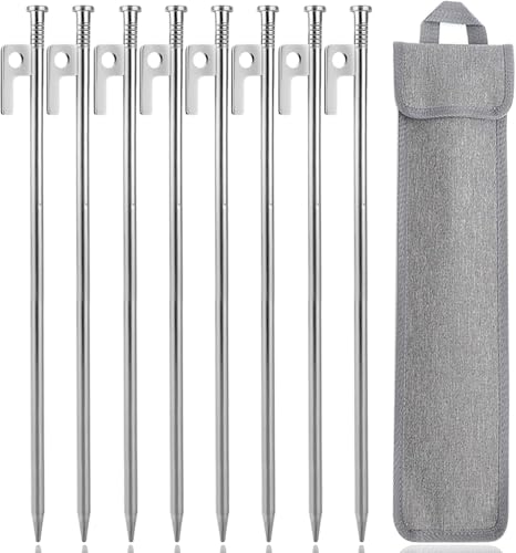 goldmiky Heringe Erdnägel Stabil 30 cm Lang- Zeltheringe Sturmsicher 30cm, Heringe Erdnägel Stabil, Schraubheringe Camping Metall, Schraubheringe Camping mit Haken und Loch für Outdoor Wandern von goldmiky