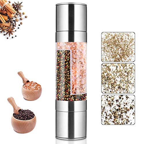 Salz und Pfeffermühle 2 in 1, Gewürzmühle, Manuell Pfeffermühle und Salzmühle aus hochwertigem Edelstahl mit Verstellbarem Keramikmahlwerk Salz und Pfeffermühle 2 in 1, Gewürzmühle, Manuell Pfeffermühle und Salzmühle aus hochwertigem Edelstahl mit Verstellbarem Keramikmahlwerk von goldmiky